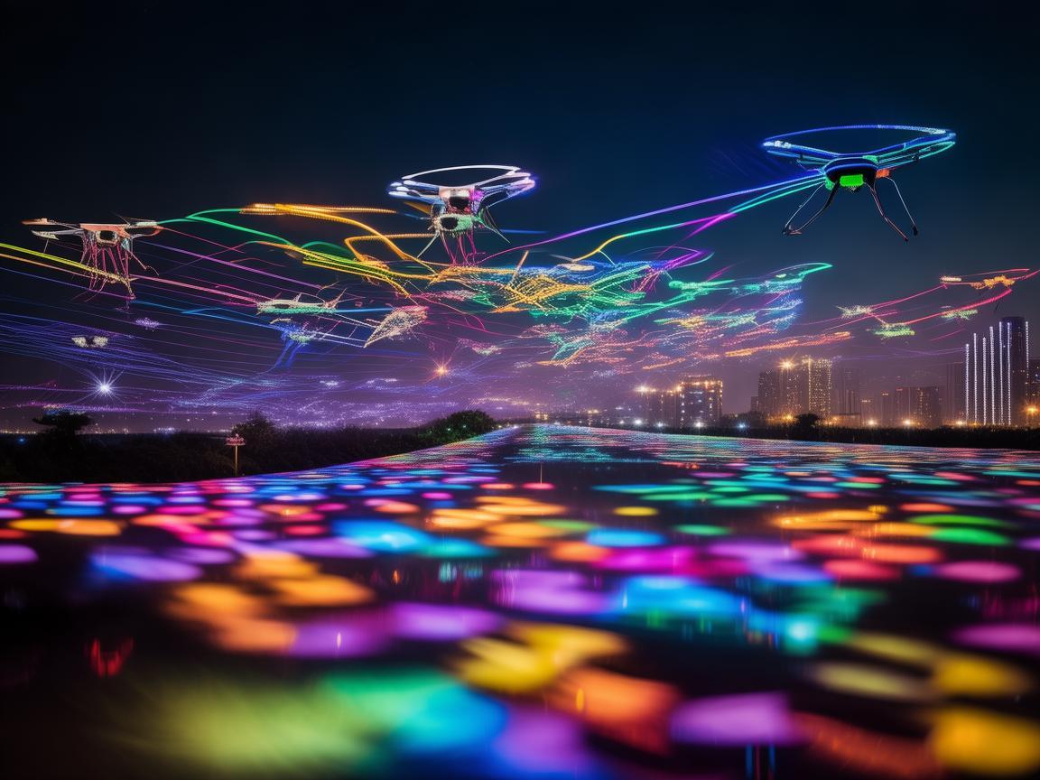 抚州夜空下的无人机灯光盛宴