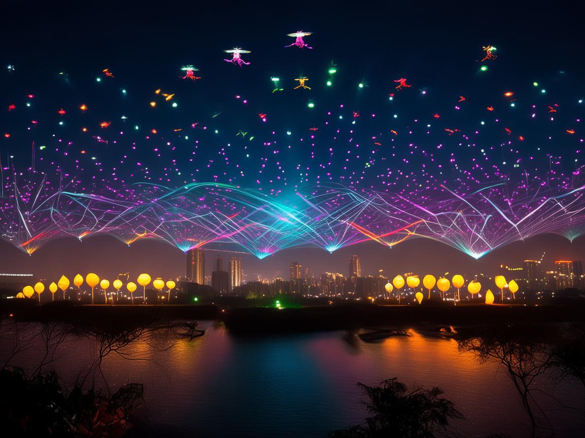 周口夜空下的无人机灯光艺术盛宴