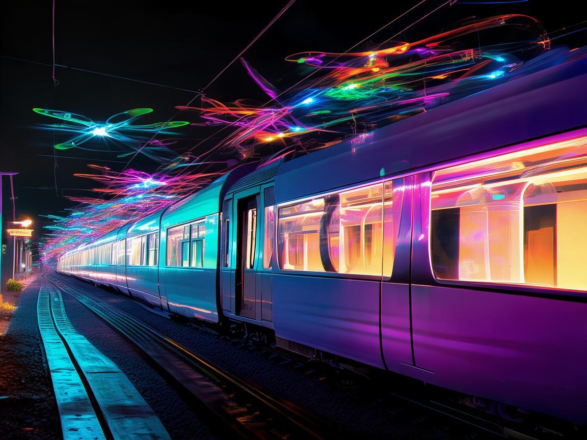 轻轨车厢上的无人机灯光艺术秀