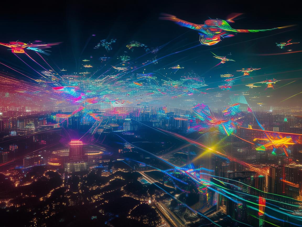 大连上空的无人机灯光艺术盛宴