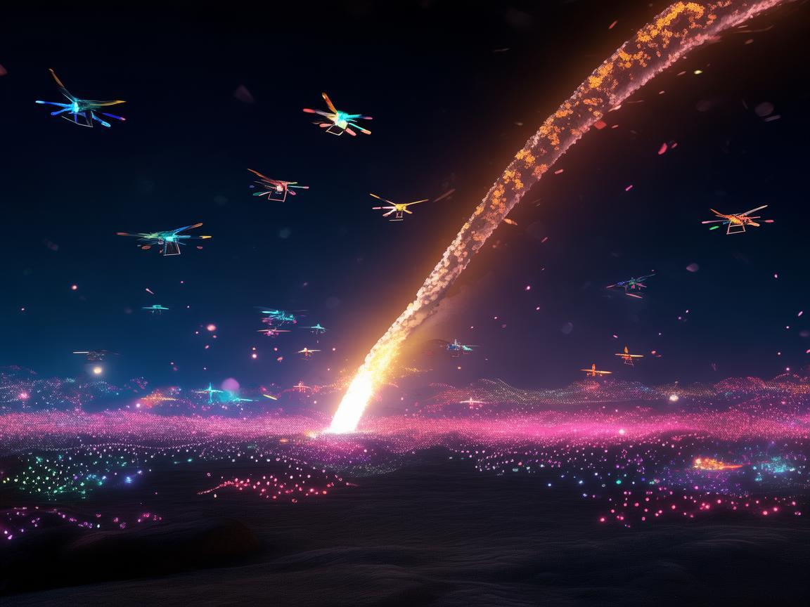 火箭与无人机灯光艺术的梦幻交织