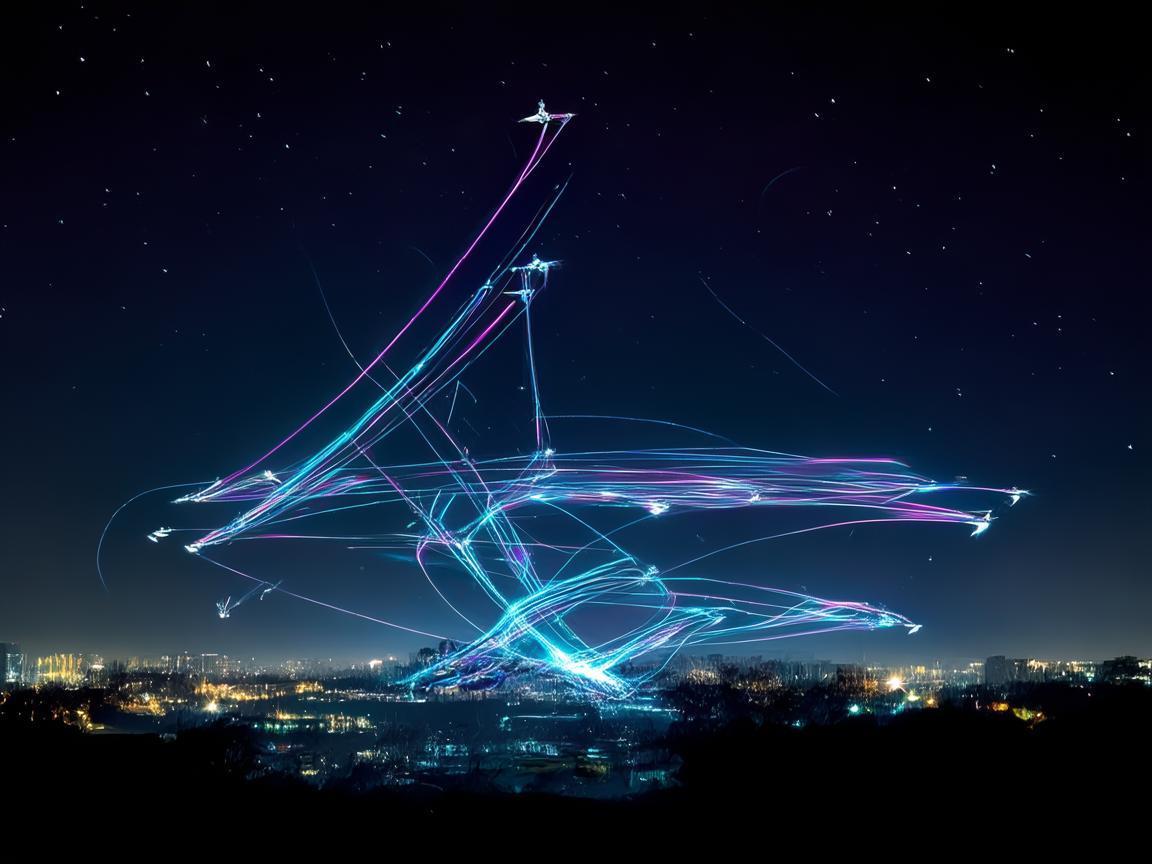 佳木斯上空的无人机灯光盛宴