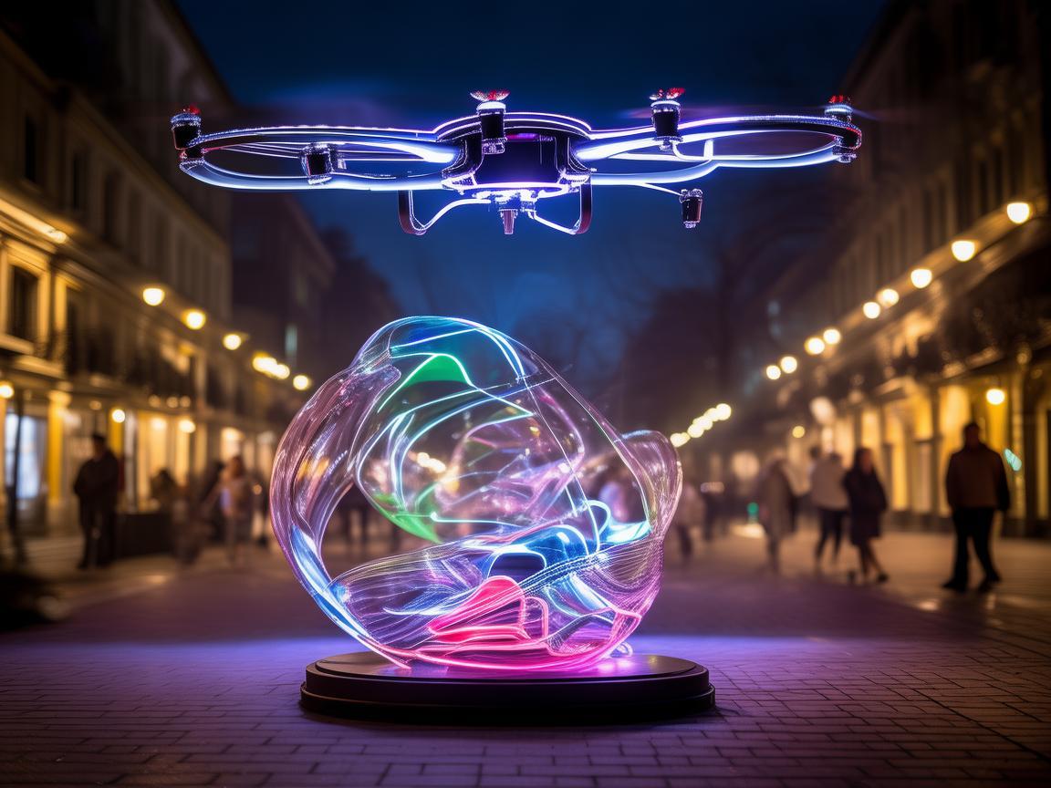 无人机灯光艺术,点亮步行街雕塑