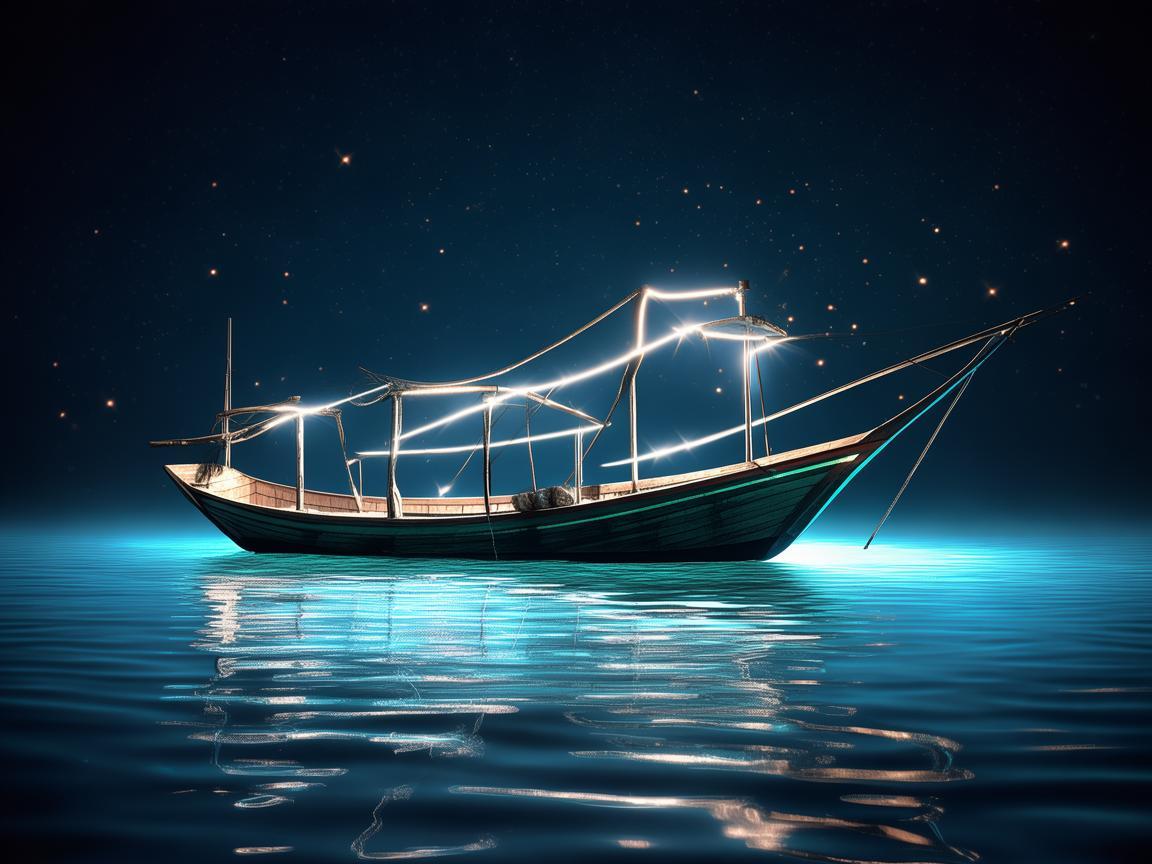 无人机灯光绘就渔船梦幻光影诗