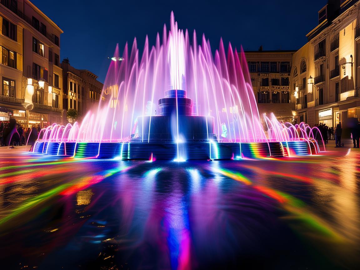 无人机灯光秀点亮步行街广场喷泉