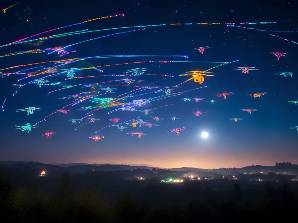 中卫夜空下的无人机灯光盛宴