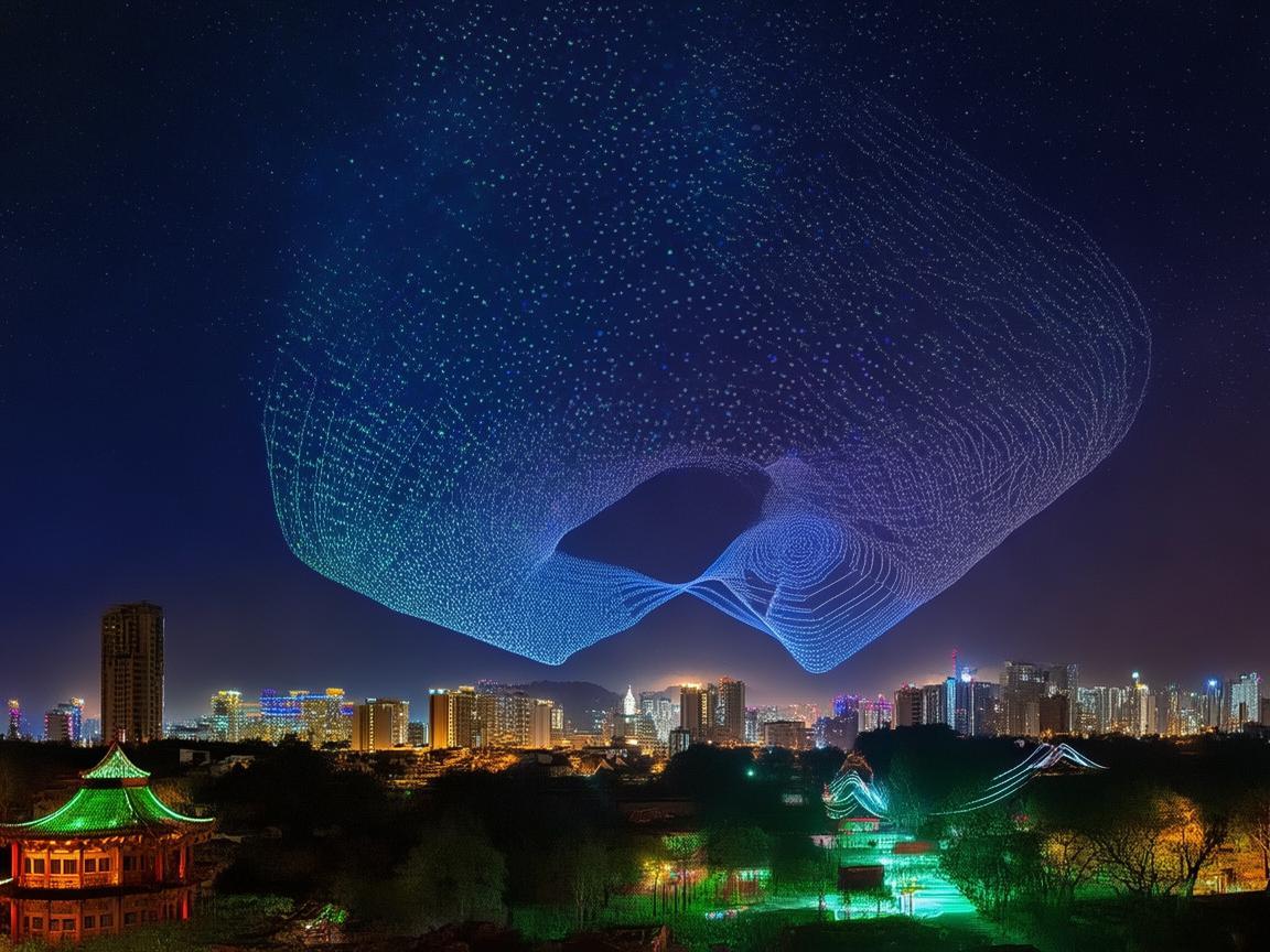 钦州夜空，无人机灯光绘梦幻画卷