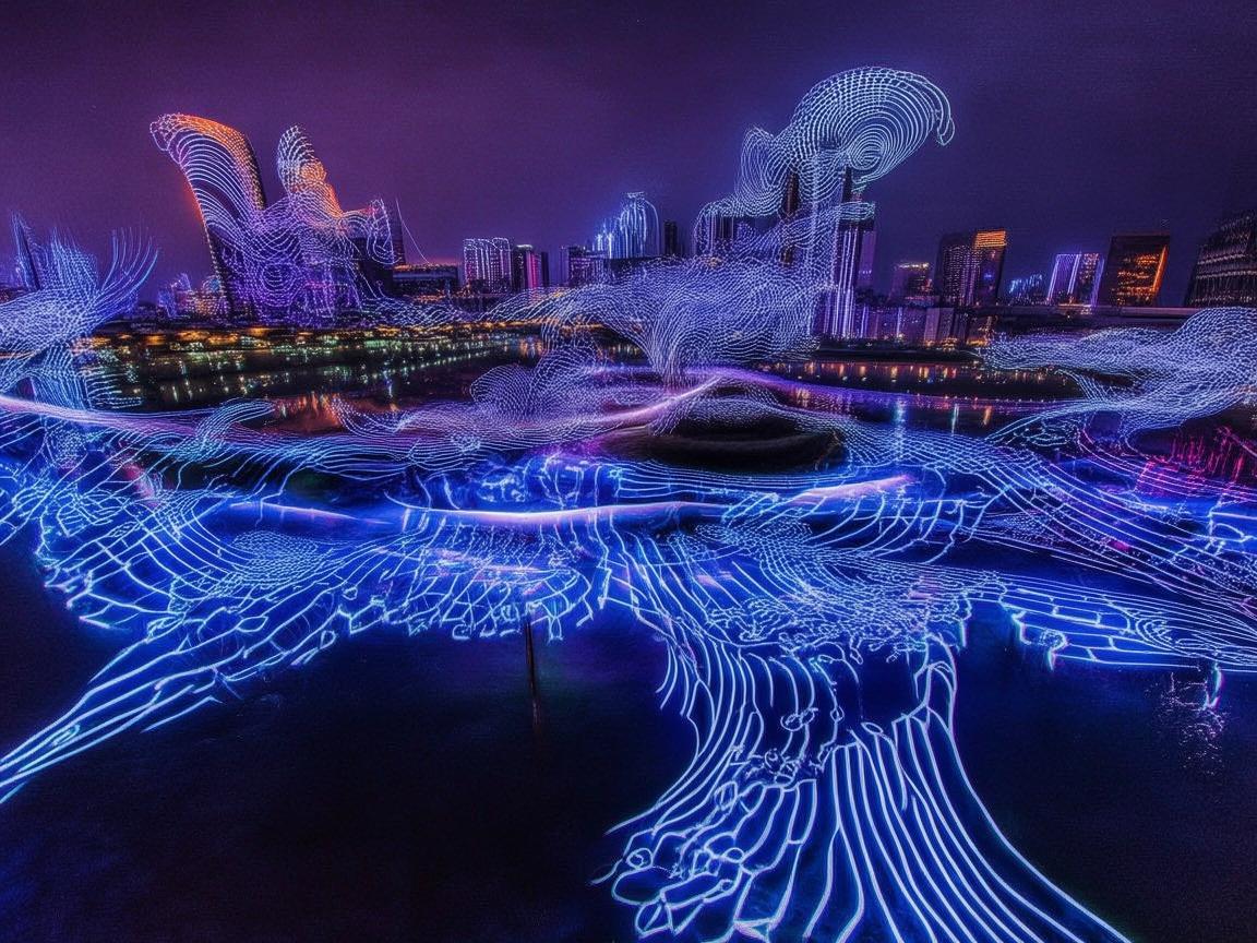 汕头之夜,无人机灯光绘就奇幻画卷