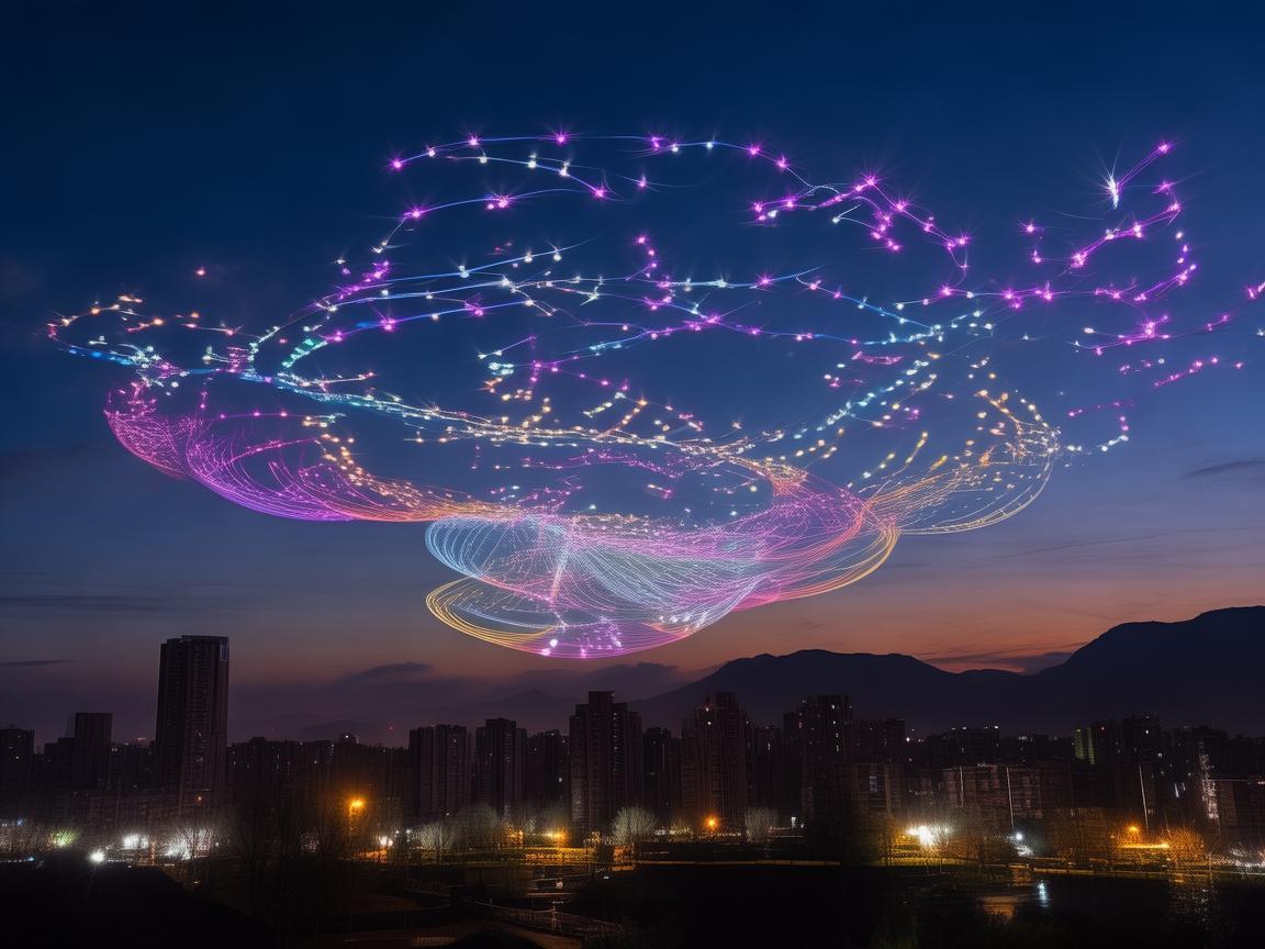 张家港上空的无人机灯光盛宴