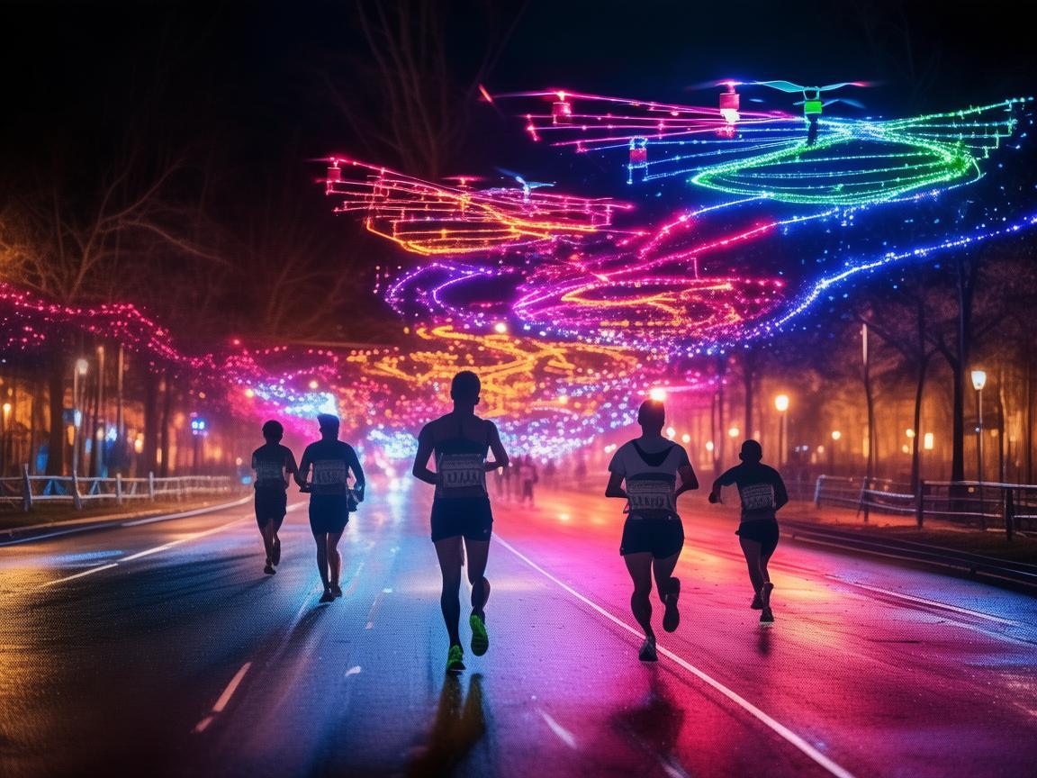 无人机灯光秀点亮马拉松赛道
