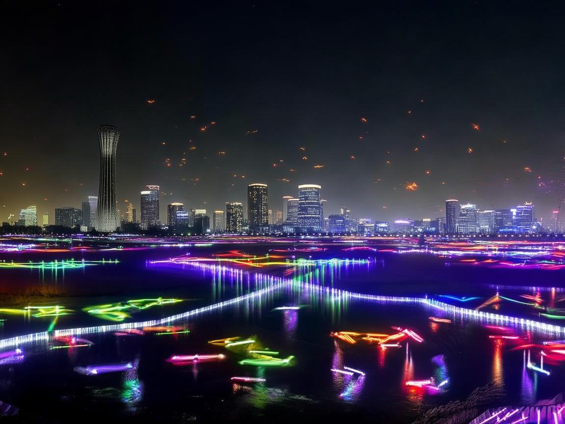 北京夜空的无人机灯光盛宴