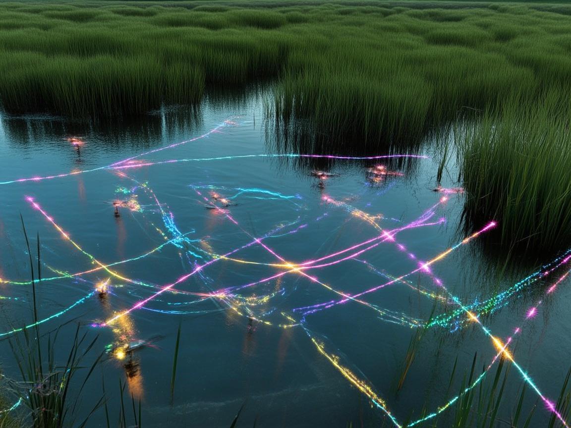 沼泽之上,无人机灯光绘梦幻奇景
