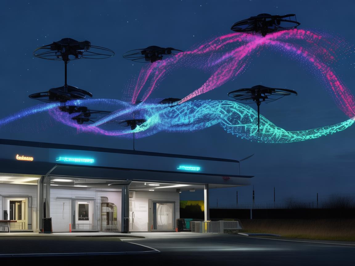 氢能源加注站旁的无人机灯光秀