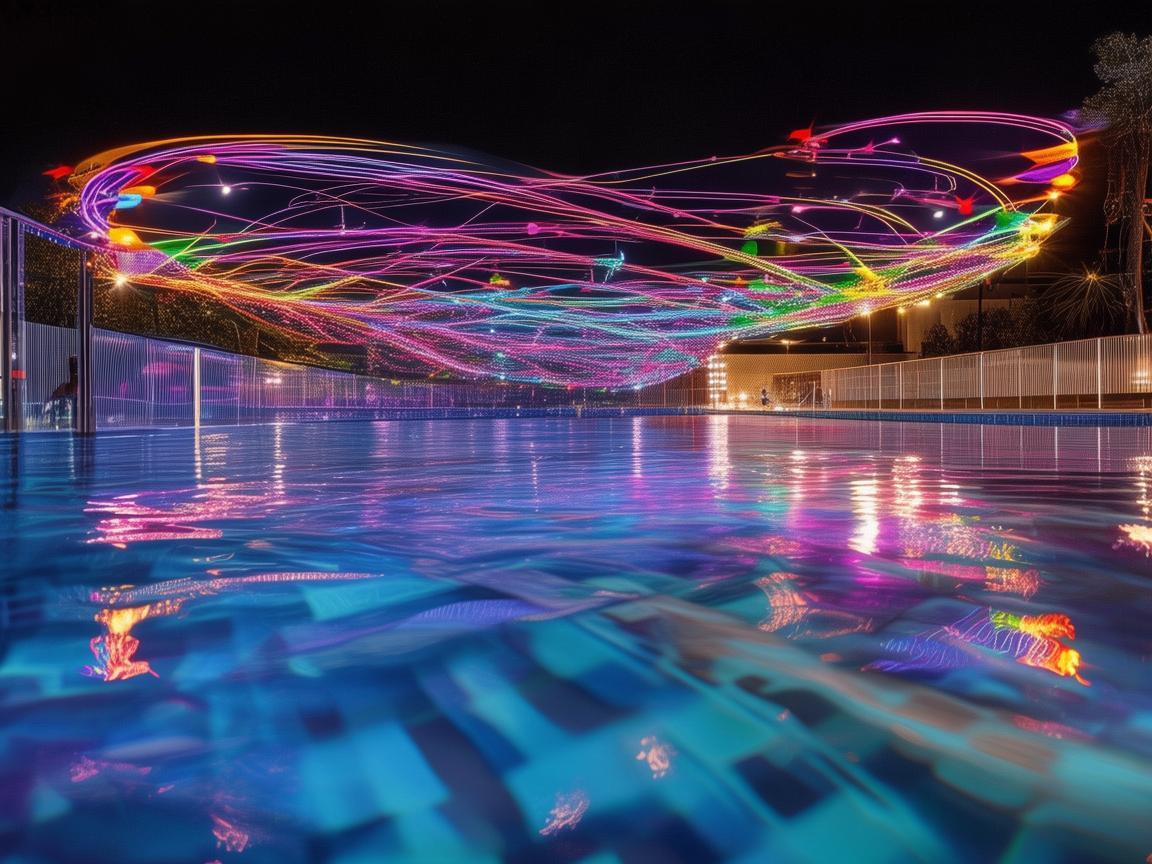 无人机灯光秀点亮游泳馆跳水池