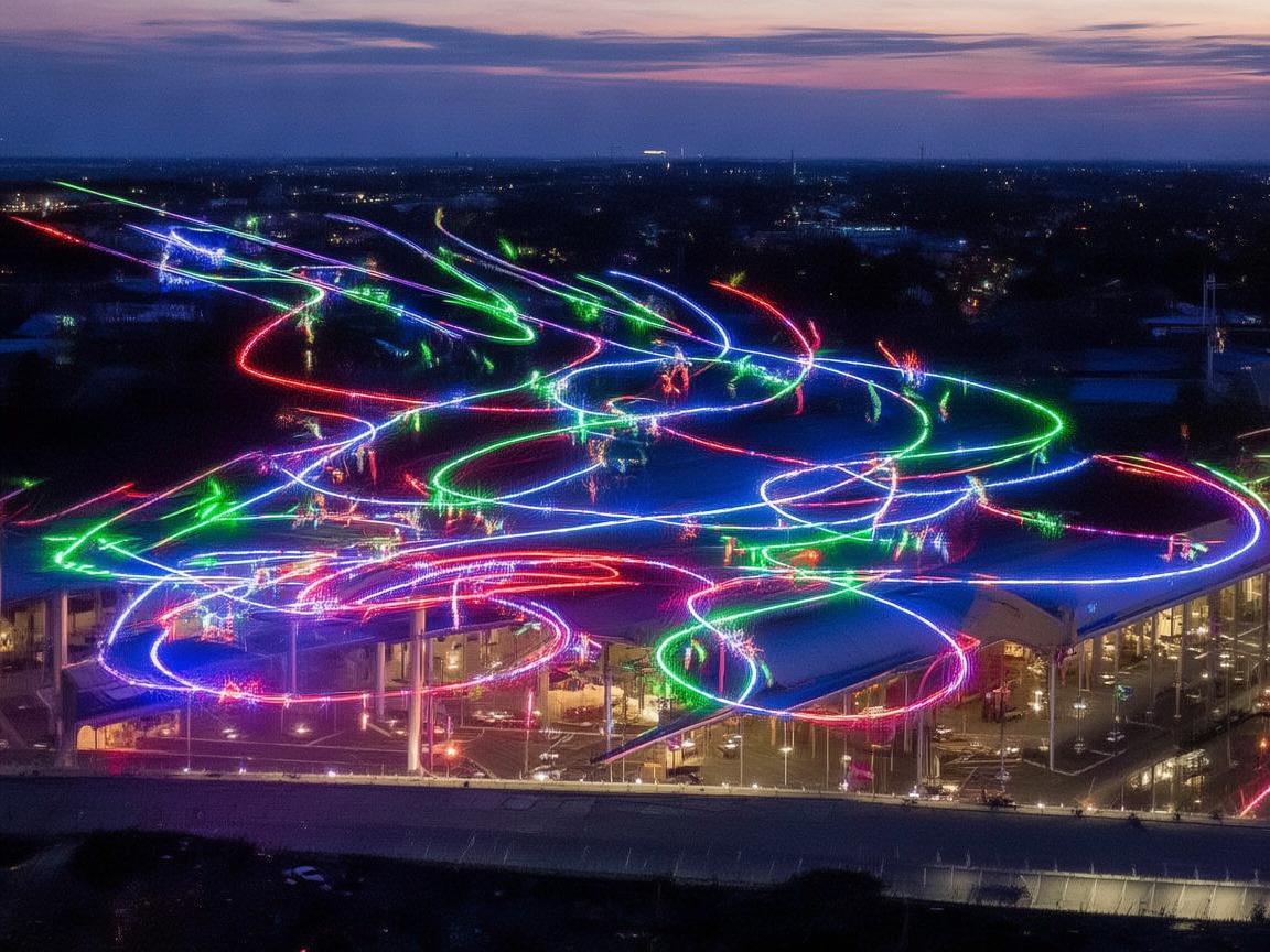 汽车站上空的无人机灯光盛宴