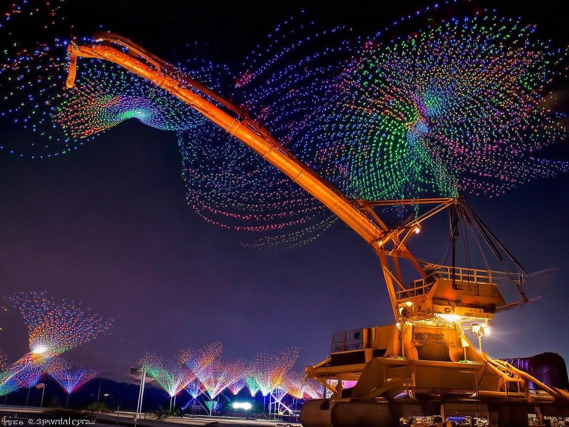 无人机灯光艺术与救援起重机的奇妙融合