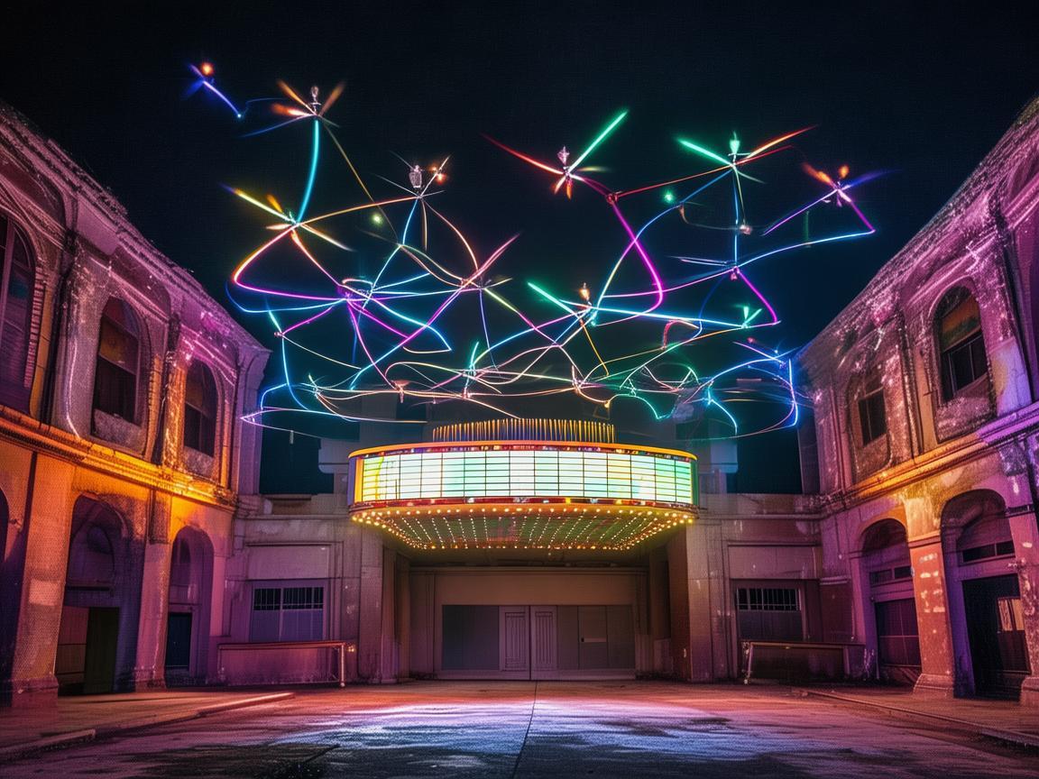 无人机灯光艺术点亮电影院放映厅